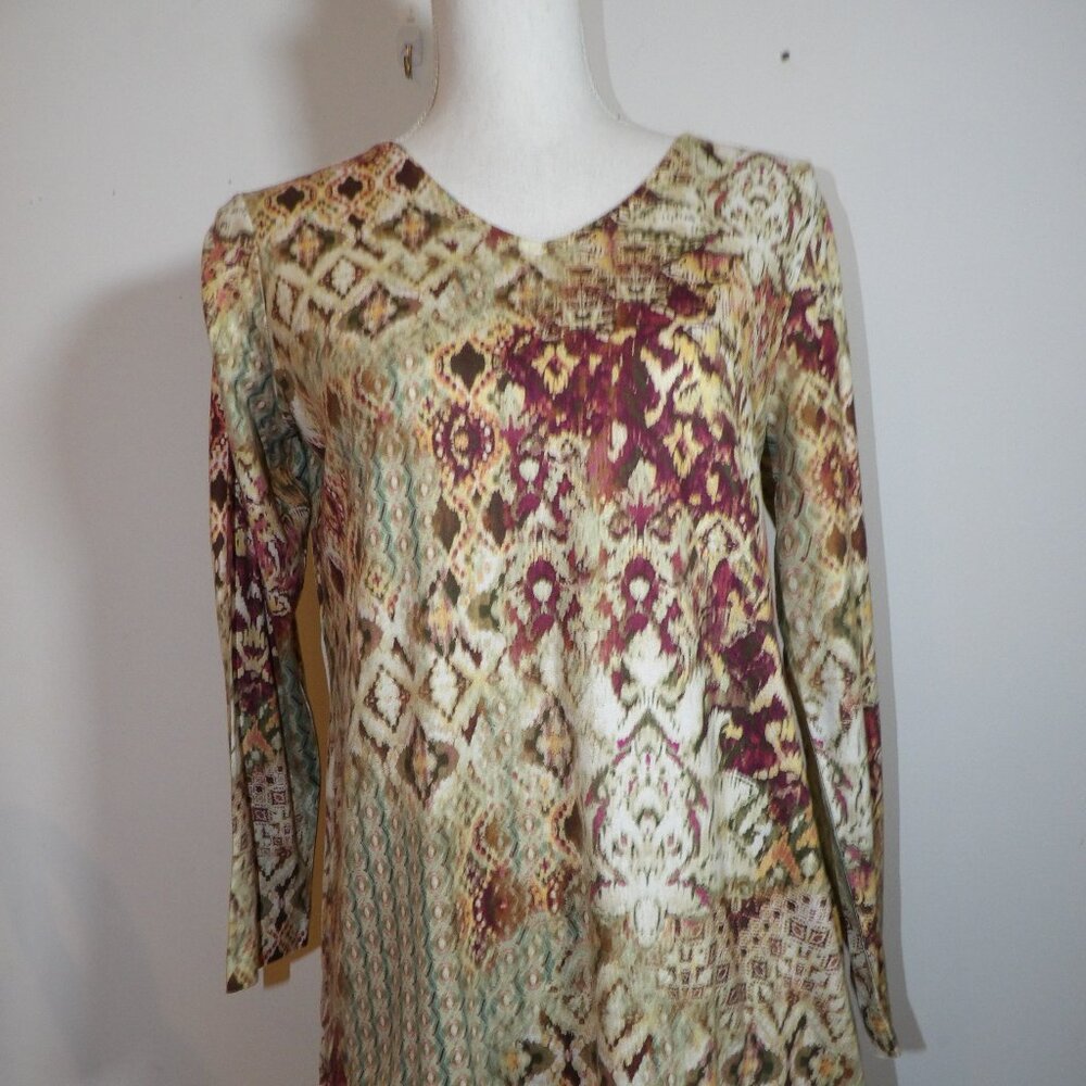 Women's Chicos Size 1 Tunic Top Brown Tan Green